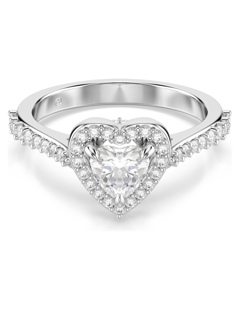 Anillo de corazón de rodio brillante