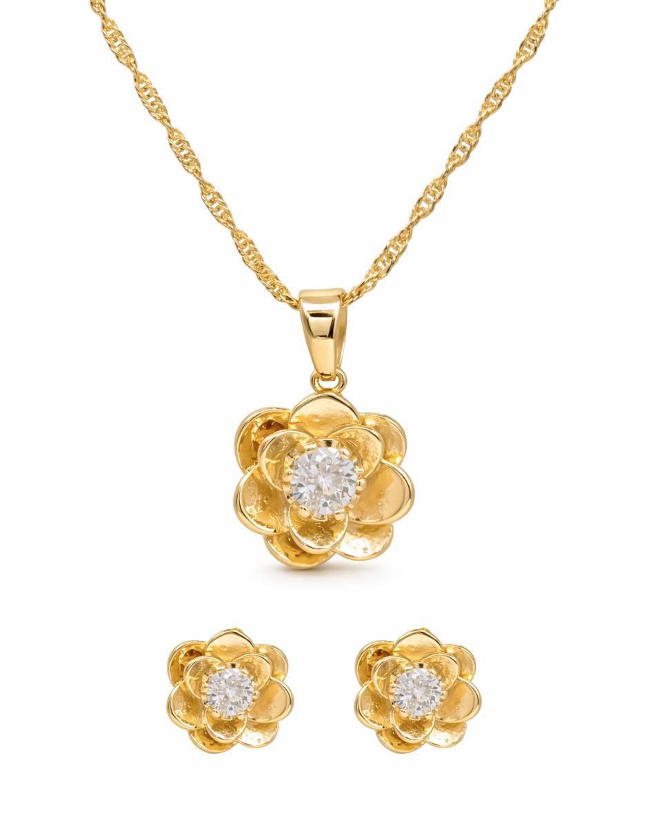 Aretes y collar de flor zirconia Aretes y collar de flor zirconia