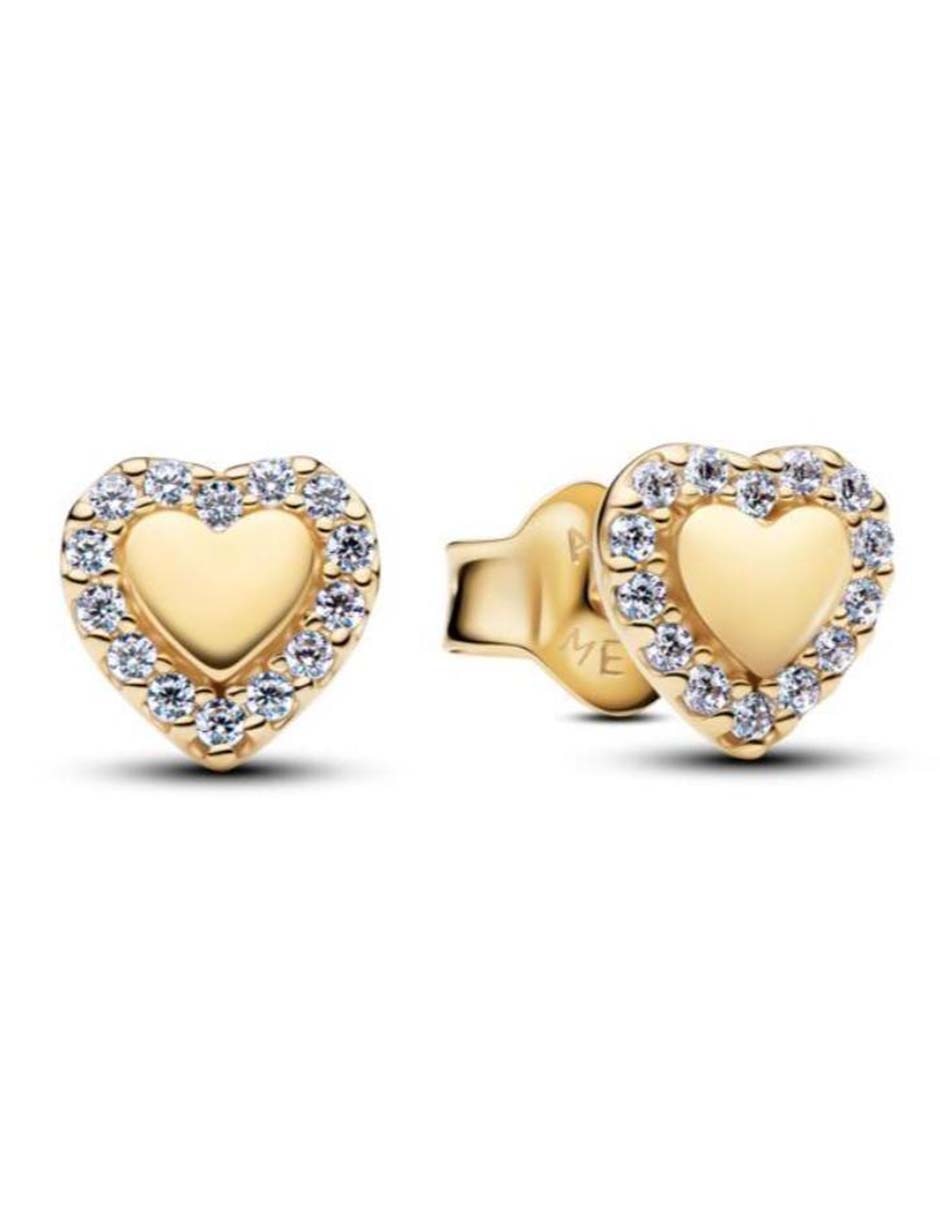 Aretes cortos de corazón Timeless de plata P 925 con acabado baño de oro zirconia cúbica