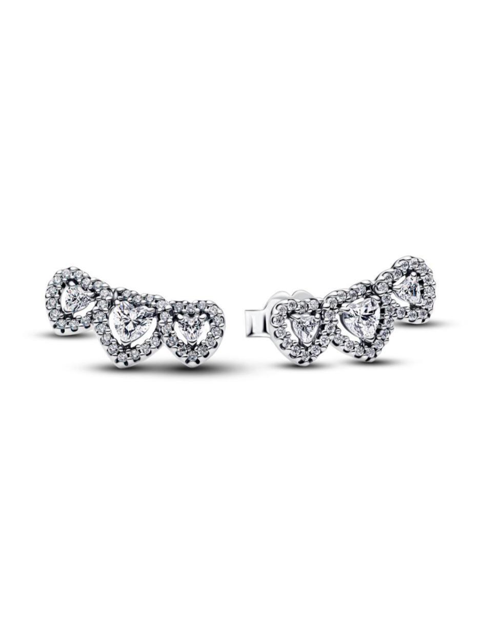 Aretes cortos de corazón Timeless de plata P 925 con acabado pavé zirconia cúbica Aretes cortos de corazón Timeless de plata P 925 con acabado pavé zirconia cúbica