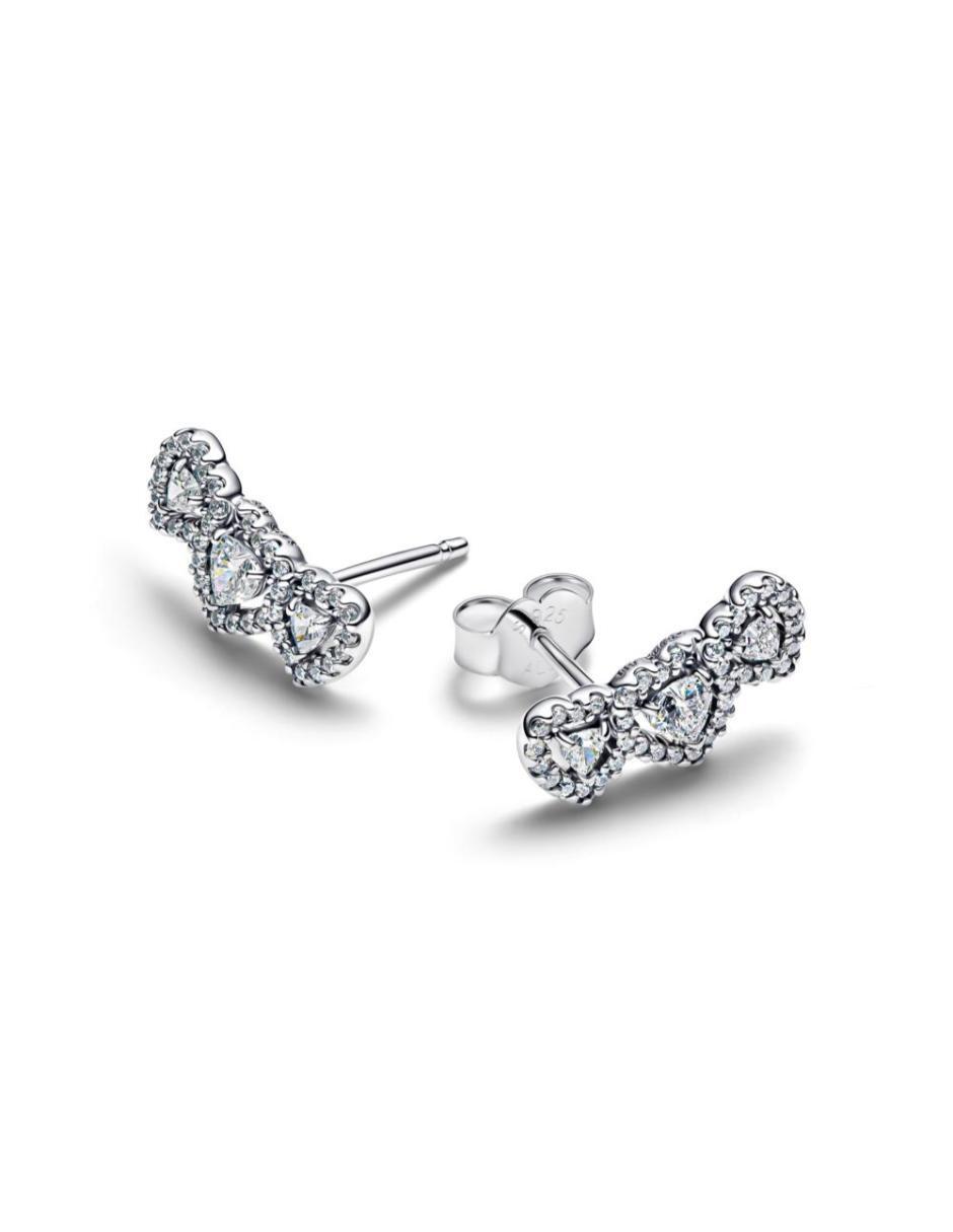 Aretes cortos de corazón Timeless de plata P 925 con acabado pavé zirconia cúbica 2