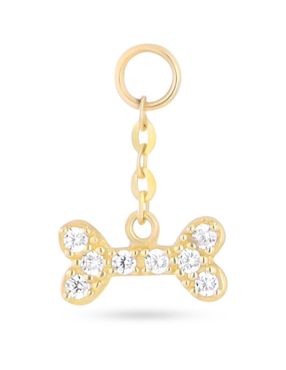 Charm de huesito de oro amarillo 14 K zirconia Charm de huesito de oro amarillo 14 K zirconia