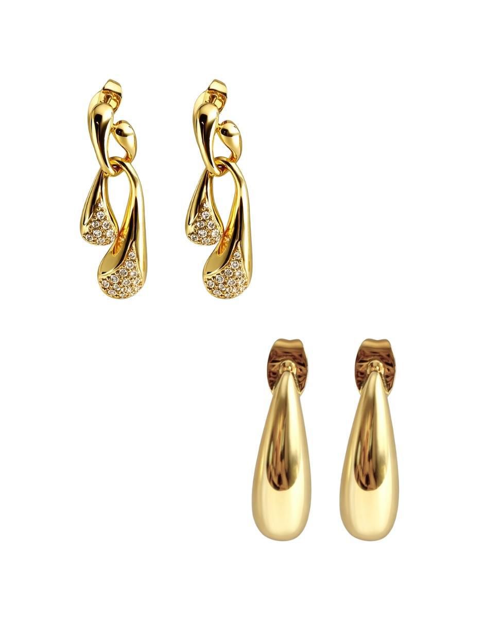 Set de aretes de gota 14 K con acabado chapa de oro zirconia