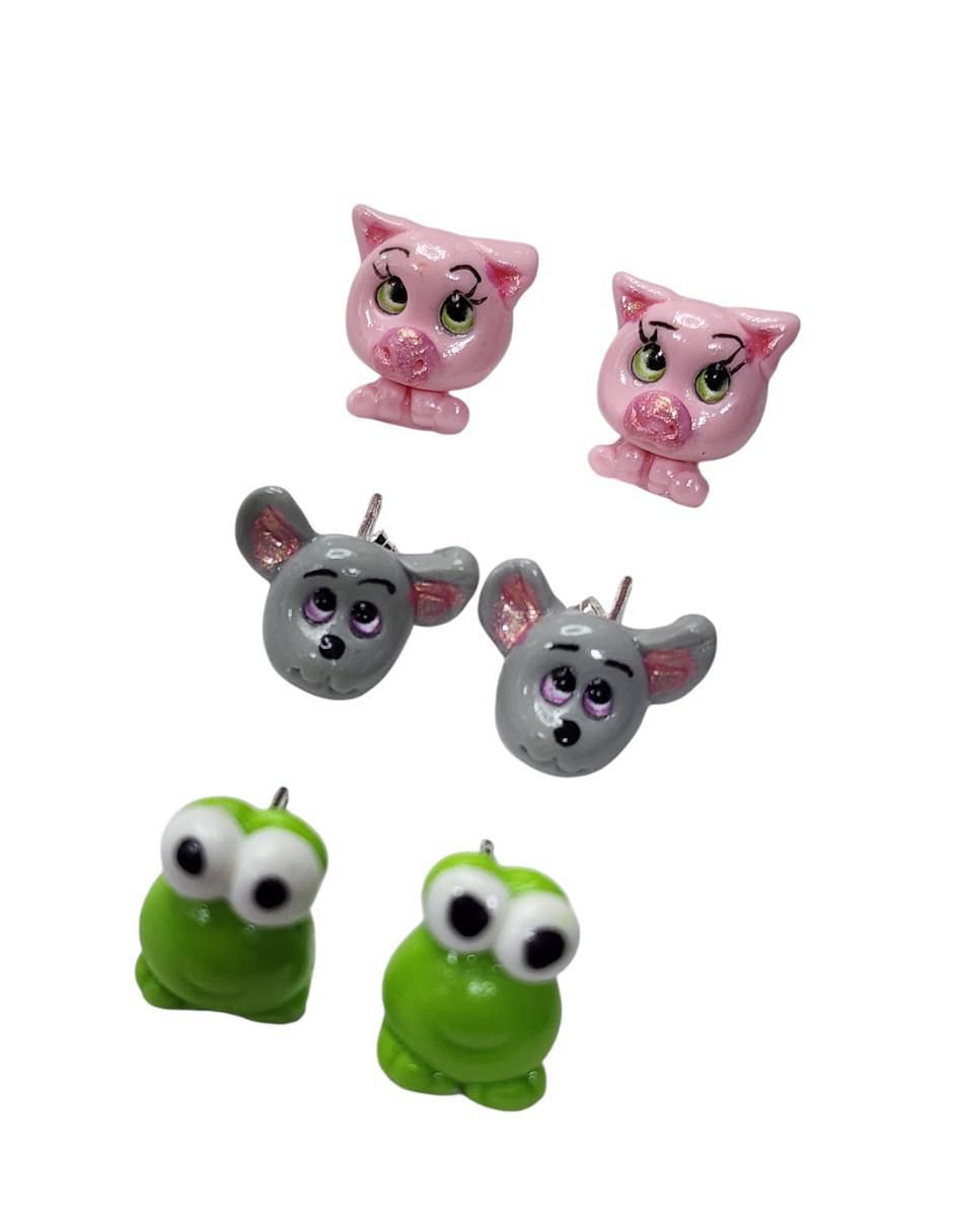 Set de aretes de ratón animalitos con acabado brillante 3