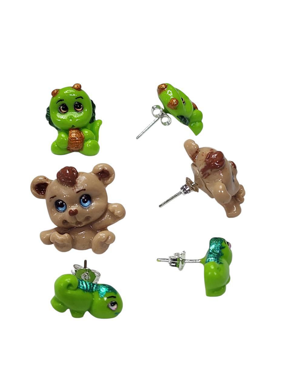 Set de aretes de dragón animalitos de plata P 925 con acabado brillante 4