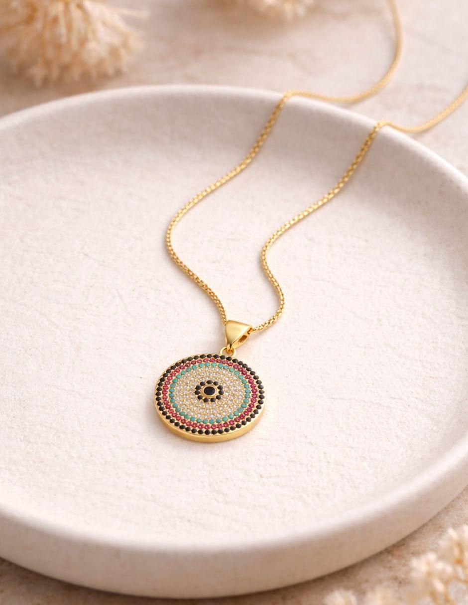 Collar con dije circular Aura 18 K 2