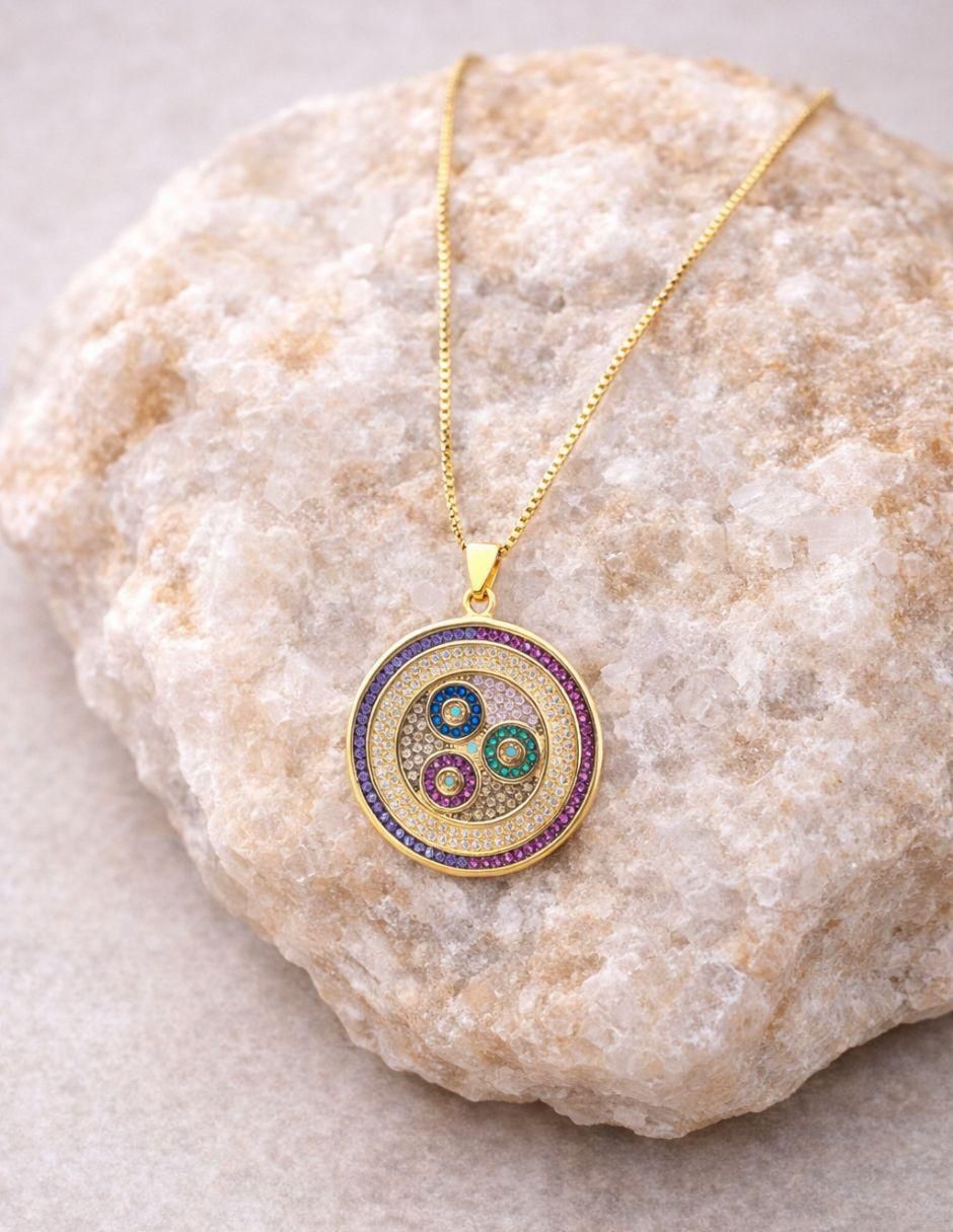 Collar con dije circular Orbis 18 K 2