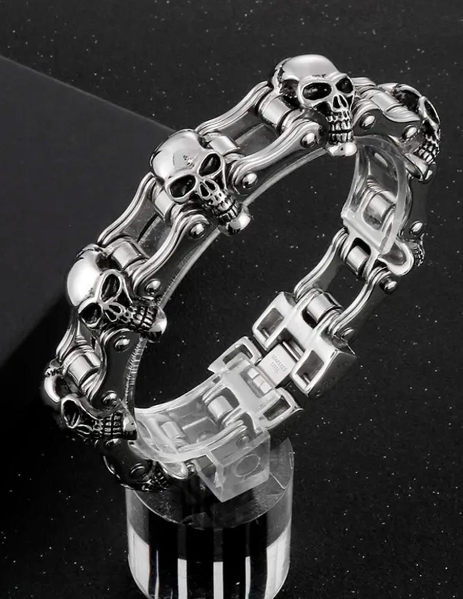 Pulsera calaveras acabado brillante 4