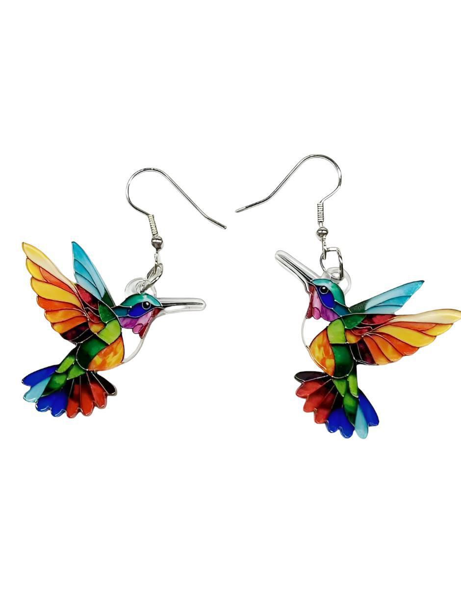 Aretes cortos de colibrí con acabado brillante