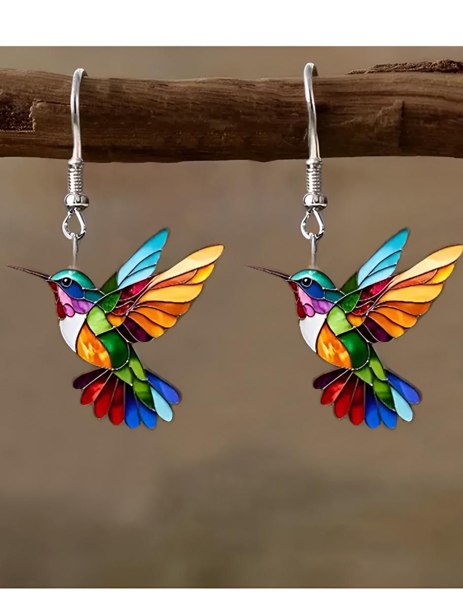 Aretes cortos de colibrí con acabado brillante 3