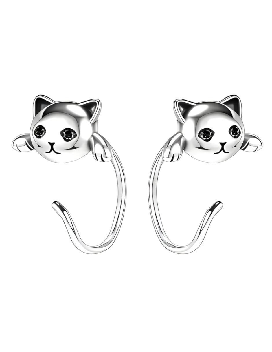 Aretes cortos de gato de plata P 925 3