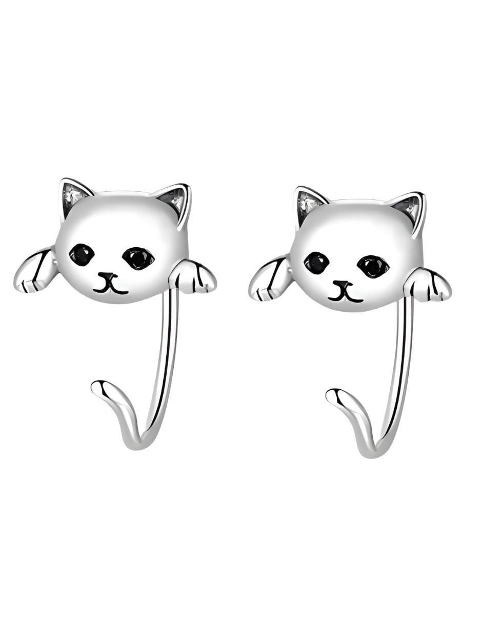 Aretes cortos de gato de plata P 925 4