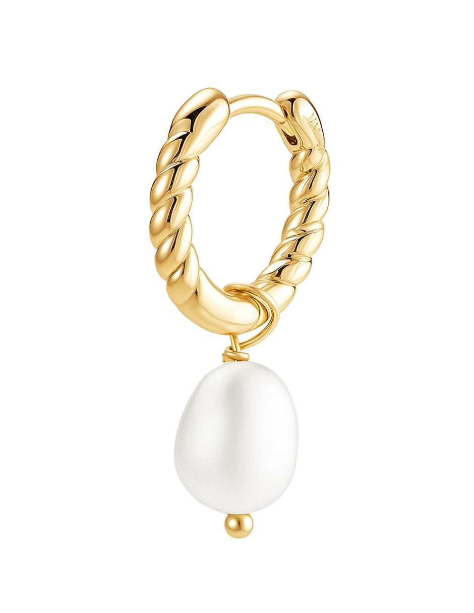 Aretes huggies de gota 14 K con acabado baño de oro perla 2