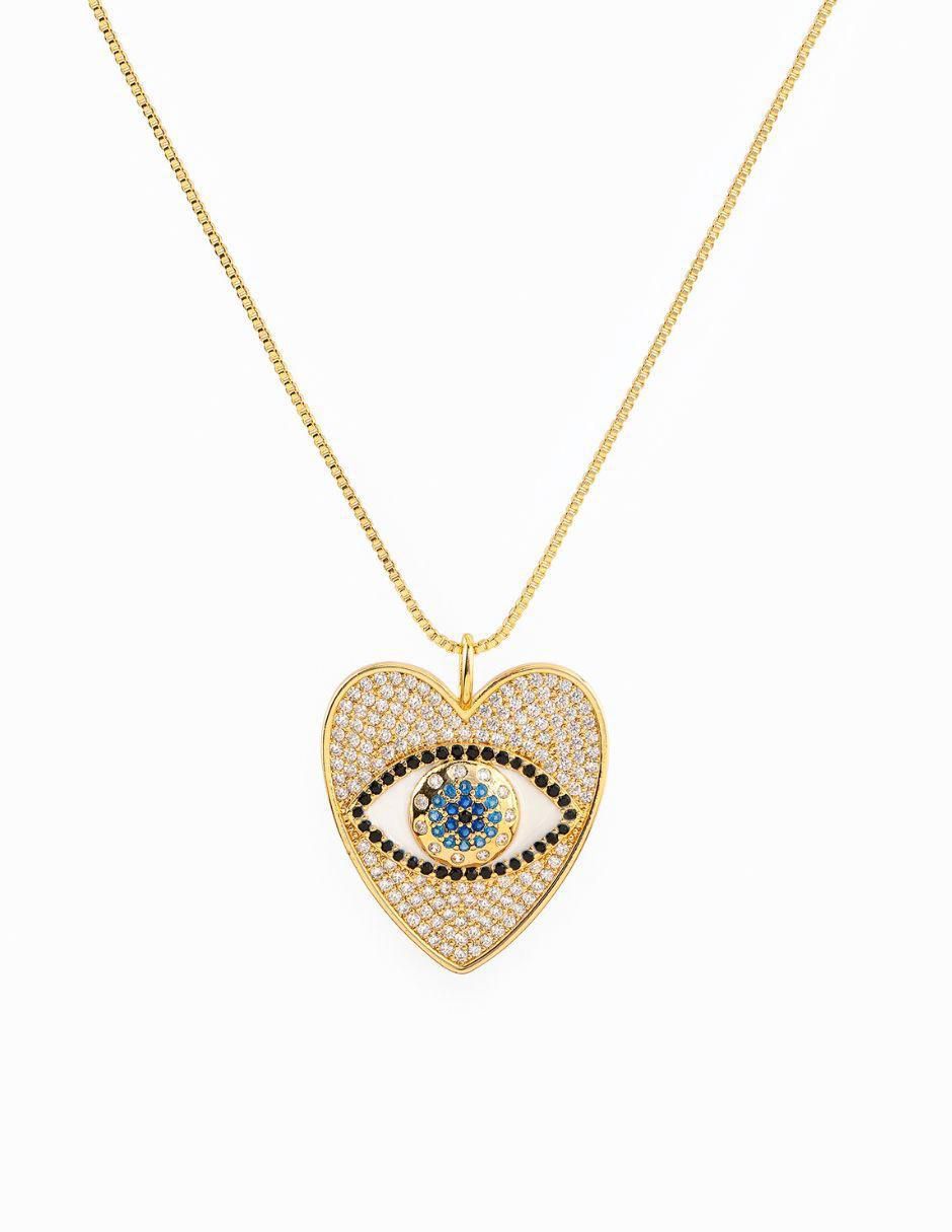 Collar con dije de corazón con acabado baño de oro 18 K