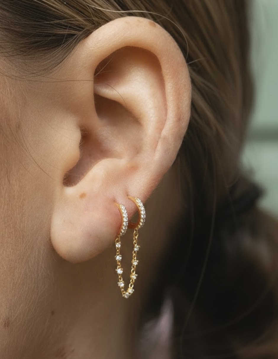 Piercing circular 14 K con acabado baño de oro zirconia 3