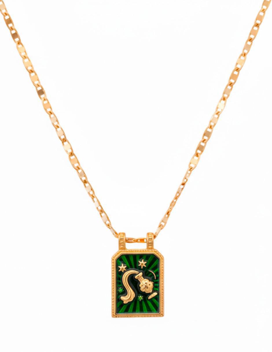 Collar con dije de signo zodiacal de oro laminado 10 K