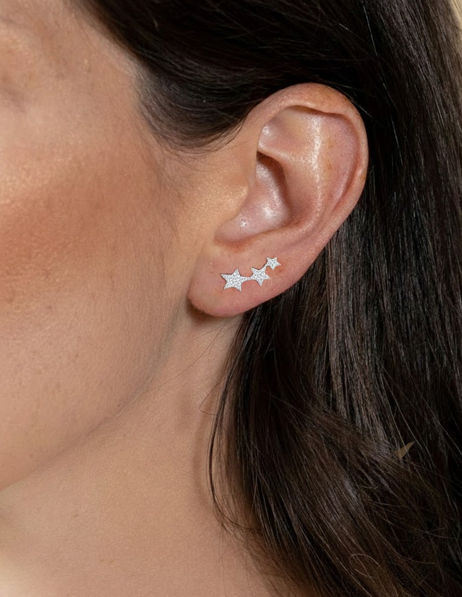 Aretes cortos de estrella 14 K con acabado baño de oro zirconia 3