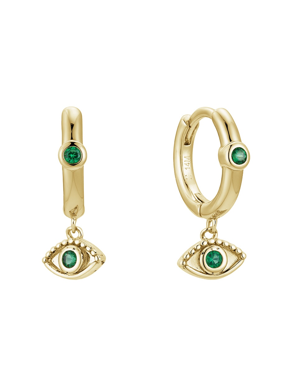 Aretes huggies de ojo turco 14 K con acabado baño de oro zirconia Aretes huggies de ojo turco 14 K con acabado baño de oro zirconia