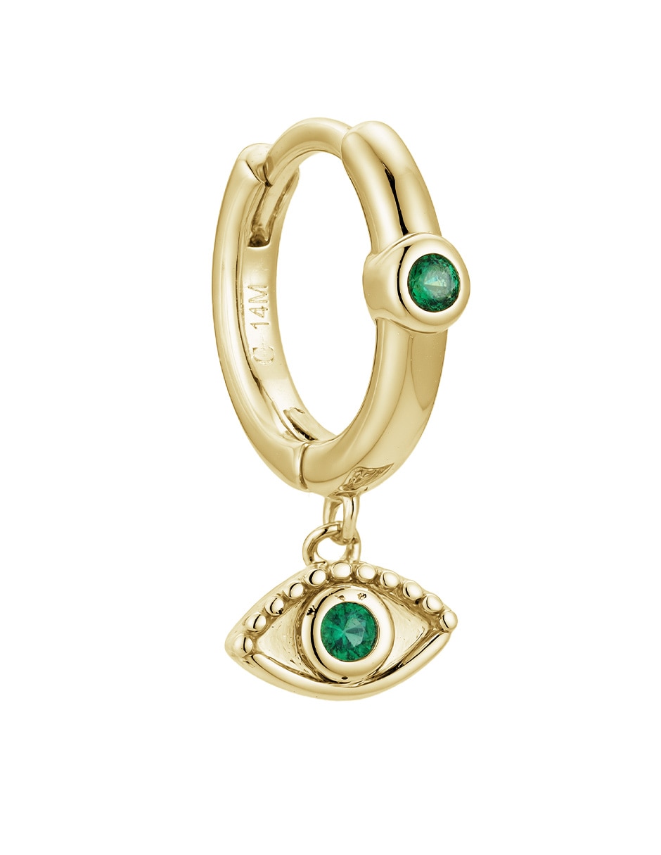 Aretes huggies de ojo turco 14 K con acabado baño de oro zirconia 2