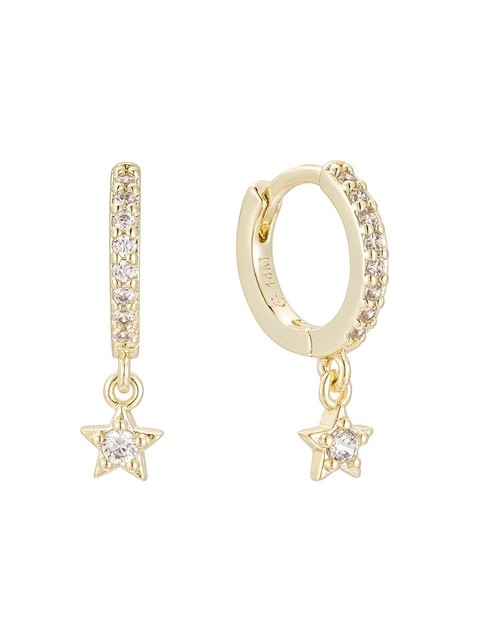 Aretes huggies de estrella 14 K con acabado baño de oro zirconia