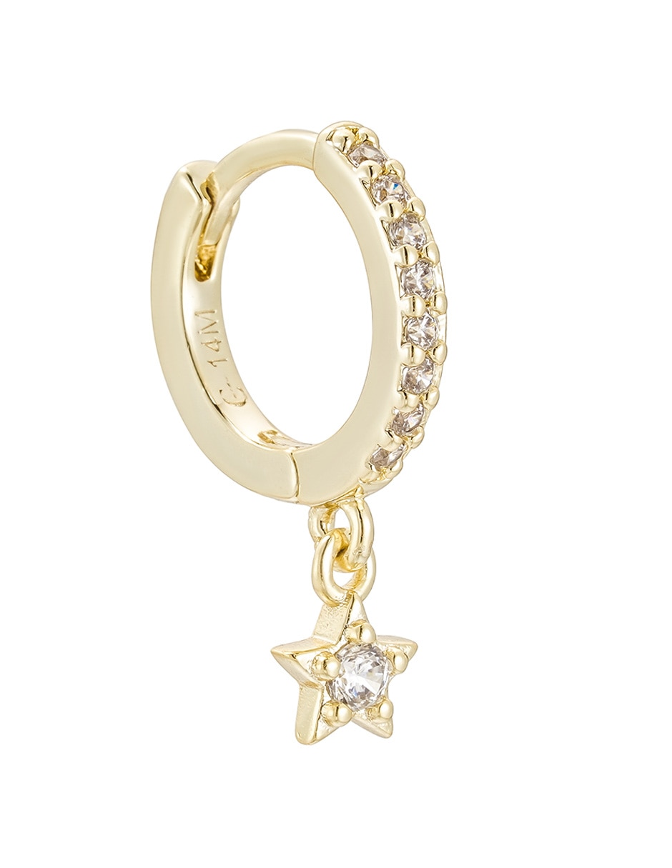 Aretes huggies de estrella 14 K con acabado baño de oro zirconia 2