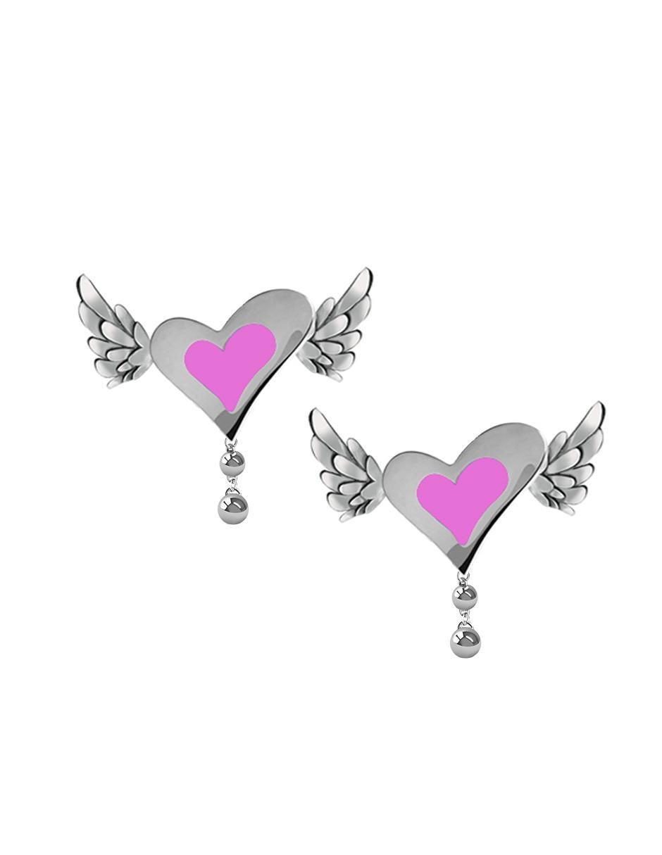 Aretes largos de corazón Enrique Garcia de plata P 925 con acabado esmaltado