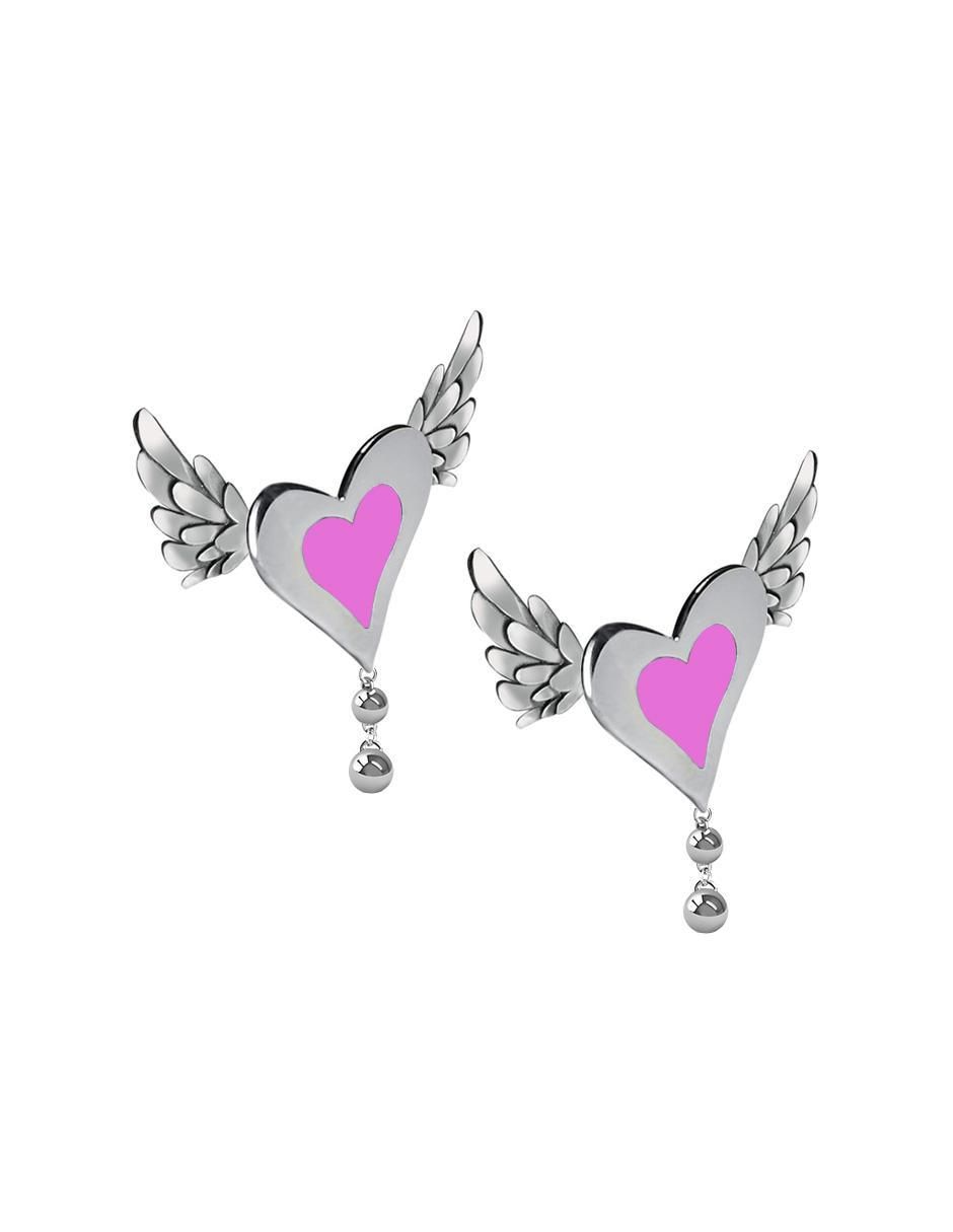 Aretes largos de corazón Enrique Garcia de plata P 925 con acabado esmaltado 2