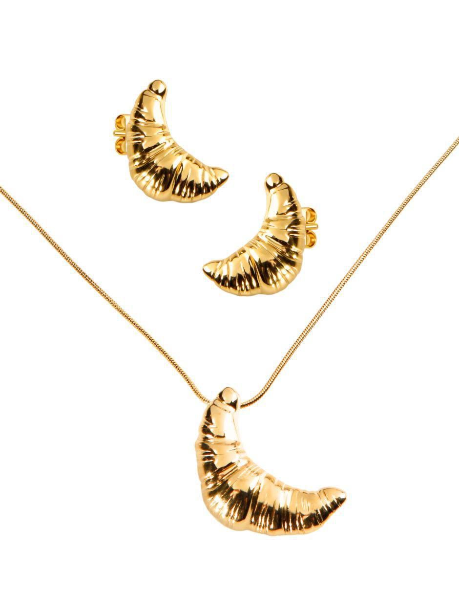 Aretes y collar forma de pan Viennoise zirconia