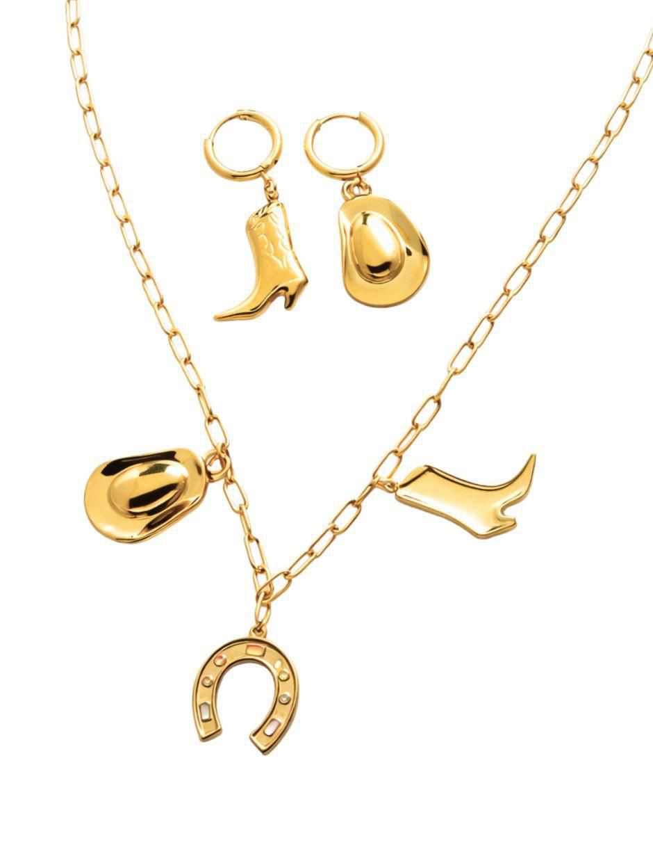 Aretes y collar de Bota Country