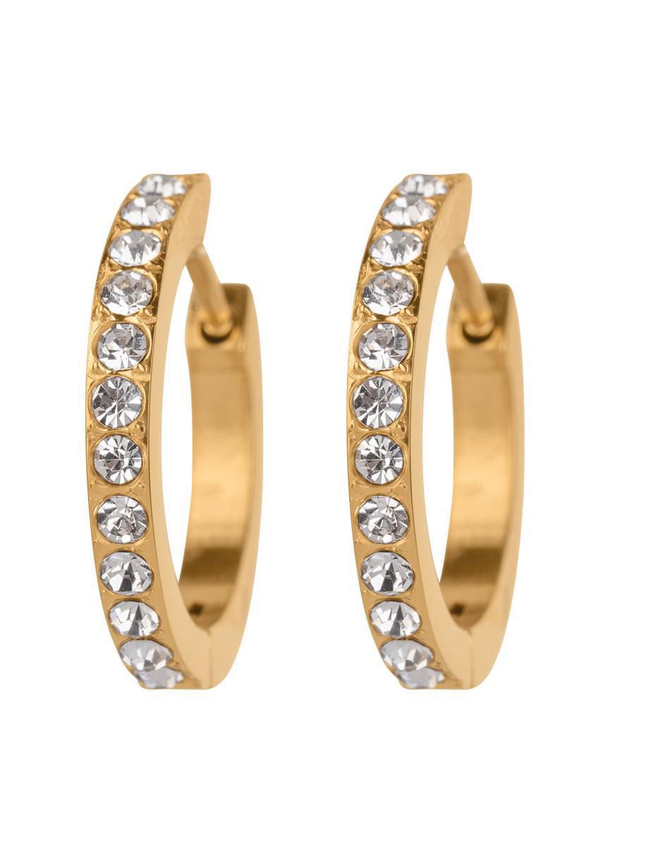 Arracadas circulares Sari con acabado baño de oro 14 K zirconia cúbica 1