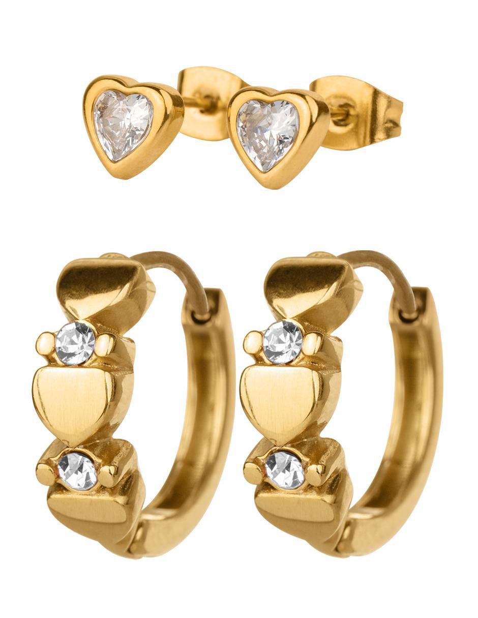 Set de aretes Yani y Ziva con acabado baño de oro 14 K zirconia cúbica