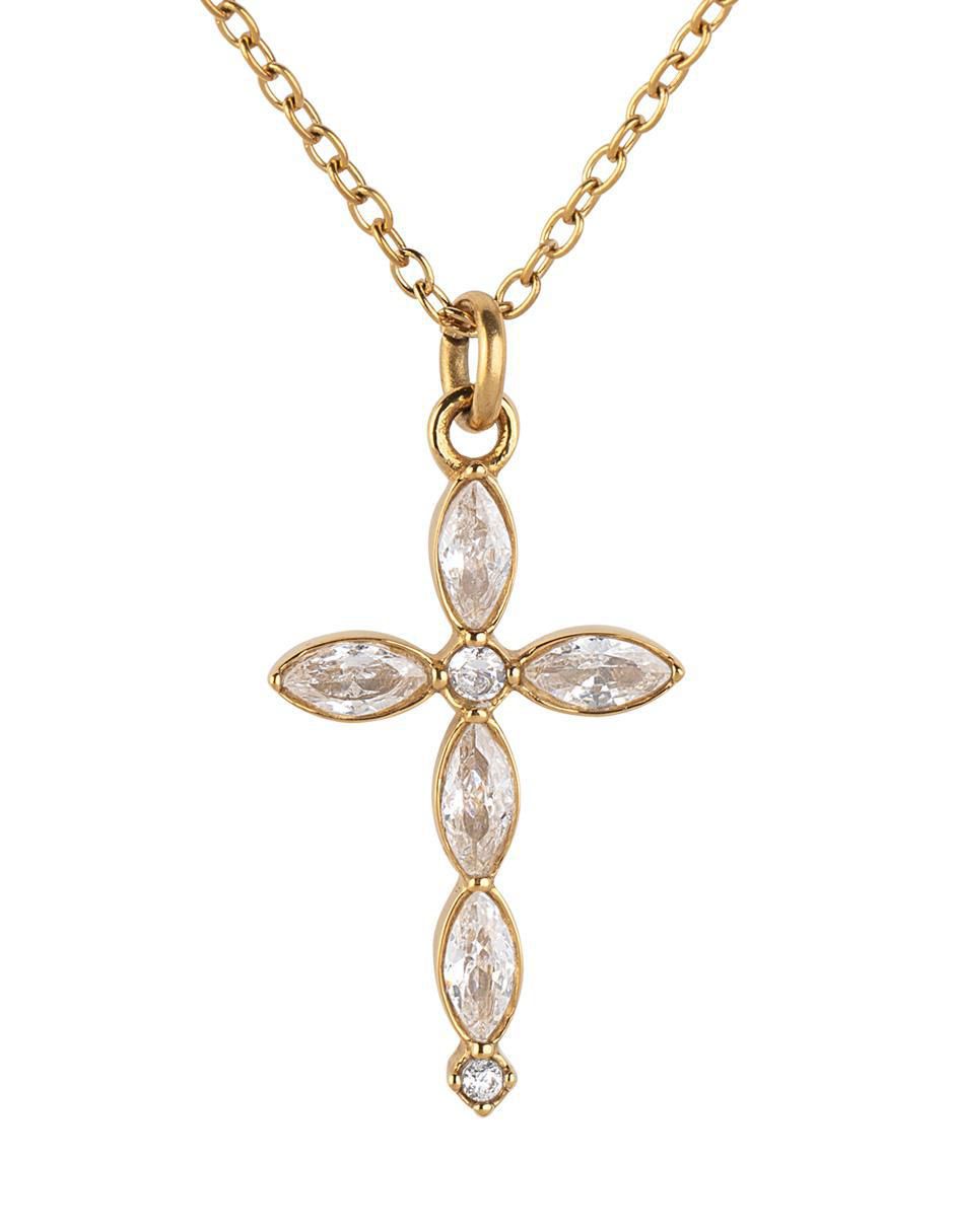 Collar de cruz Nari con acabado baño de oro 18 K