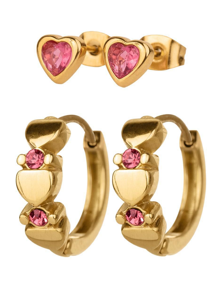 Set de aretes Yani y Ziva con acabado baño de oro 14 K zirconia cúbica Set de aretes Yani y Ziva con acabado baño de oro 14 K zirconia cúbica