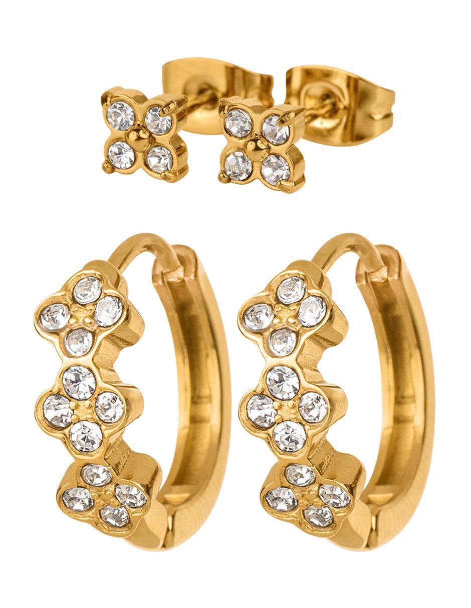 Set de aretes Yani y Ziva con acabado baño de oro 14 K zirconia cúbica Set de aretes Yani y Ziva con acabado baño de oro 14 K zirconia cúbica