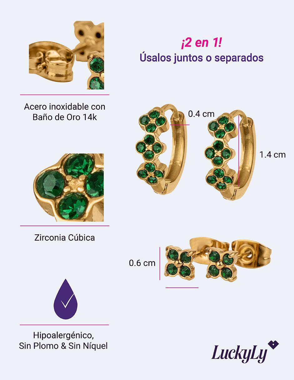 Set de aretes "de (si aplica)" diferentes formas no aplica luckyly yani y ziva "de" acero inoxidable 14 k "con acabado" baño de oro zirconia cúbica
