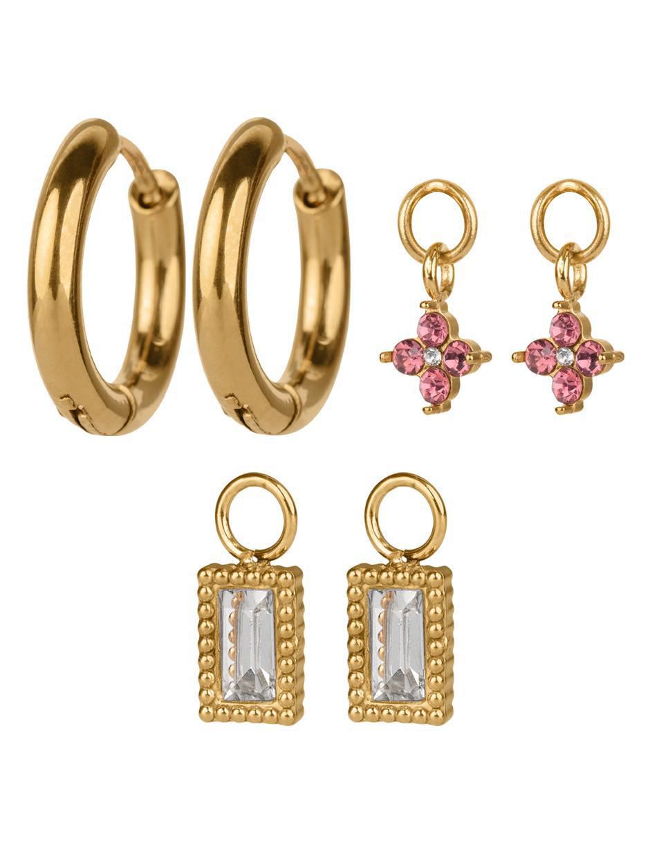 Set de aretes "de (si aplica)" diferentes diseños no aplica luckyly caty "de" acero inoxidable 14 k "con acabado" baño de oro zirconia cúbica