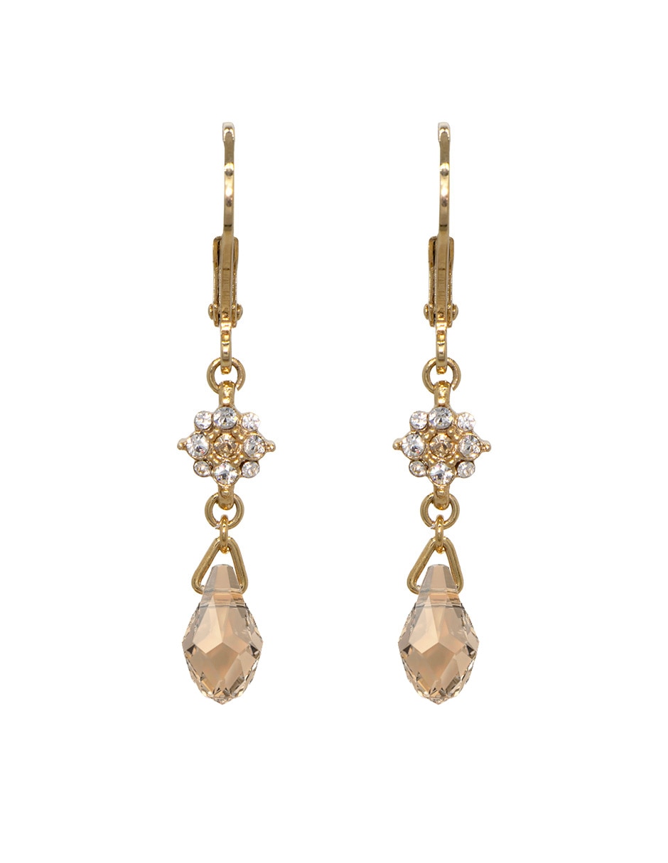 Aretes largos de gota Briolettes con acabado pavé cristal