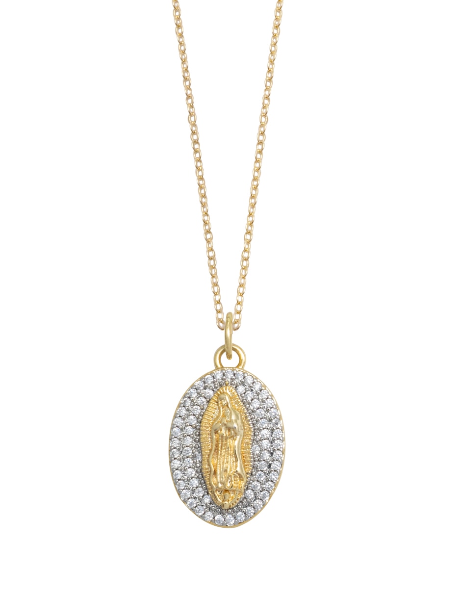Medalla y cadena ovalada Virgen Mop de plata P 925
