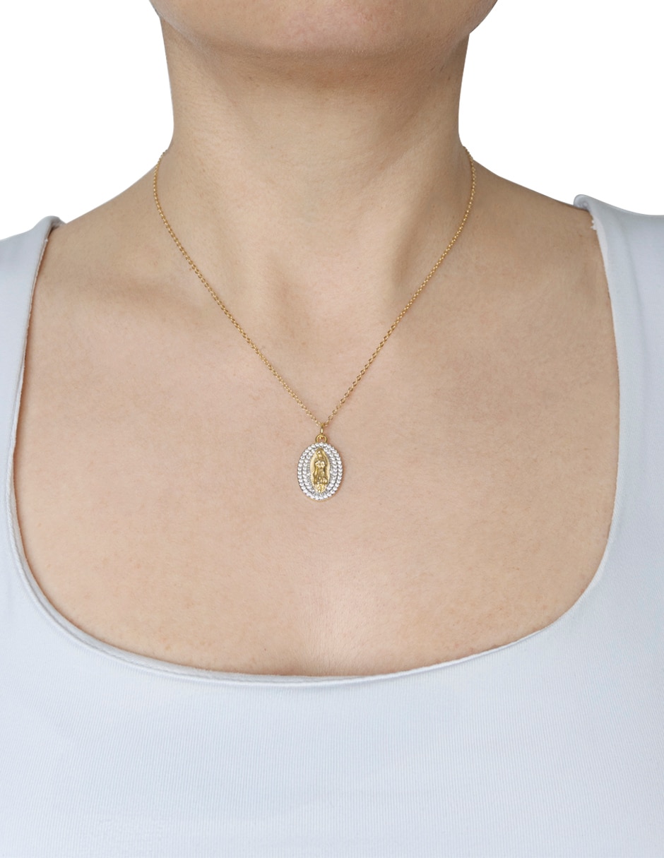 Medalla y cadena ovalada Virgen Mop de plata P 925 2