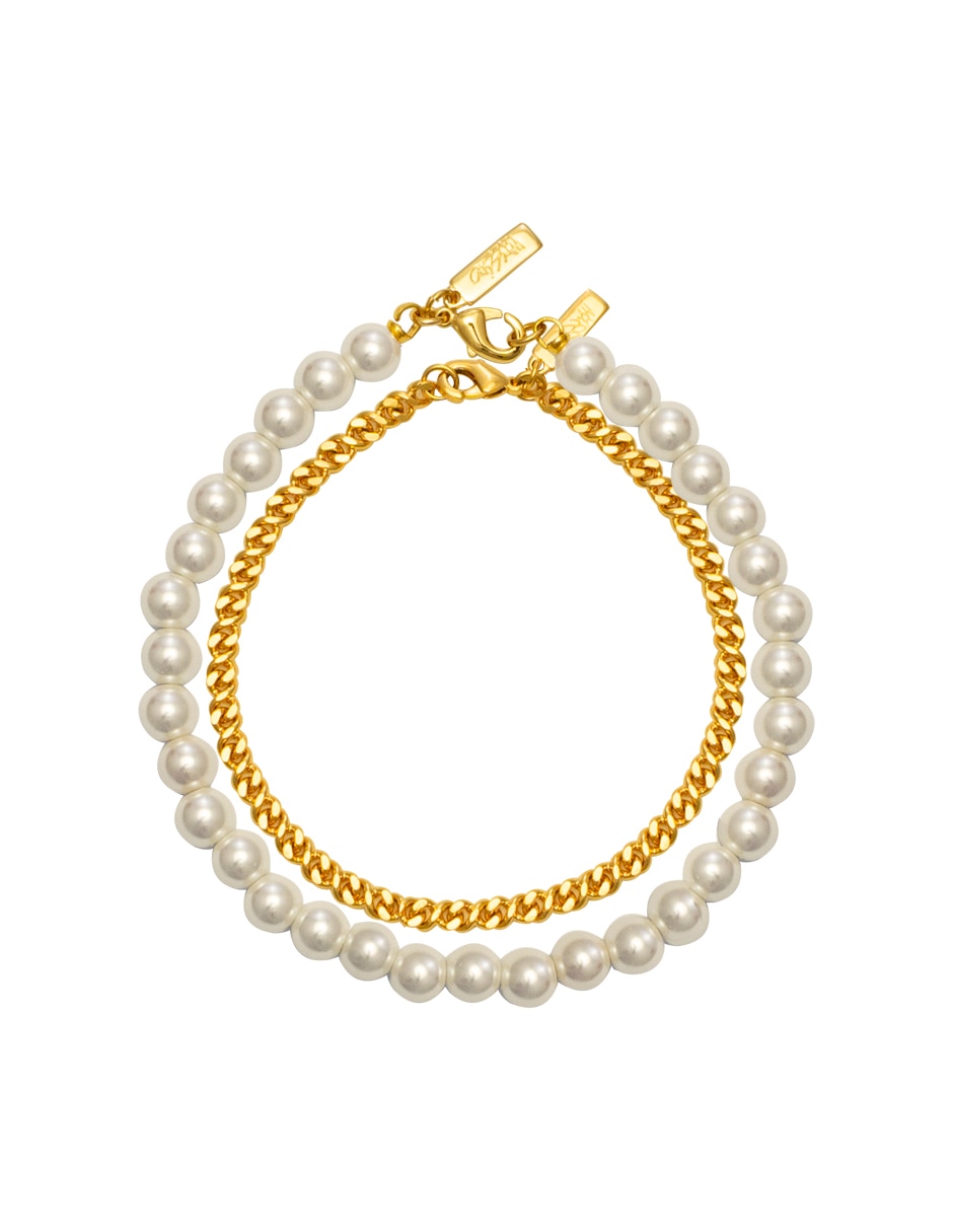 Multi-pulsera con perla de cristal acabado pulido