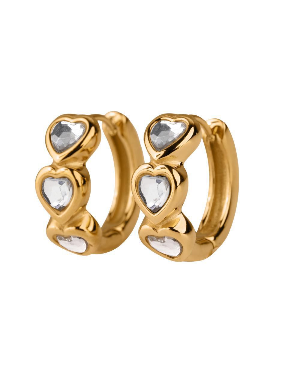 Arracadas de corazón vale con acabado baño de oro 14 k cristal