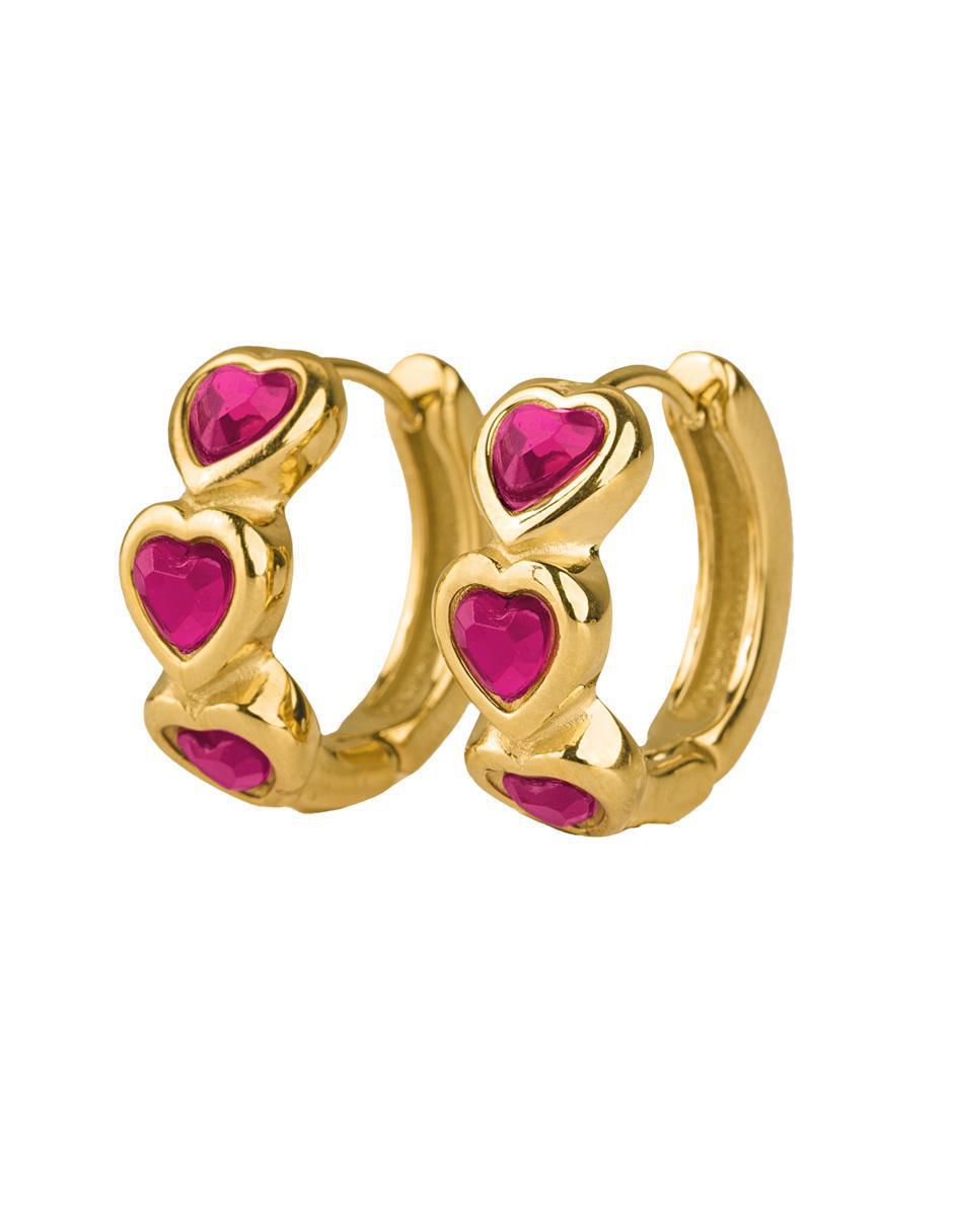 Arracadas de corazón vale con acabado baño de oro 14 k cristal Arracadas de corazón vale con acabado baño de oro 14 k cristal