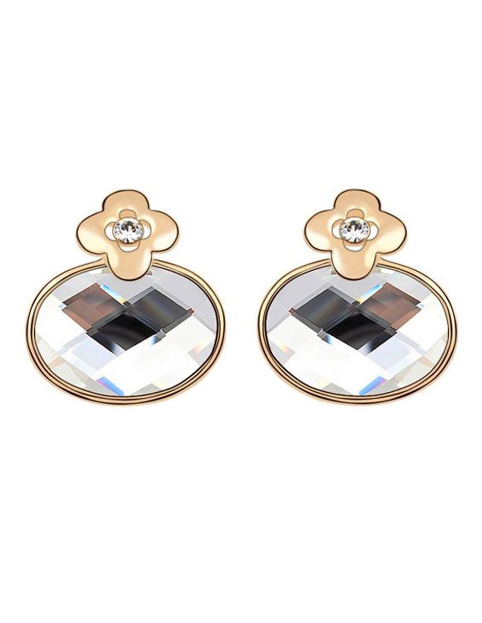 Aretes cortos ovalados con acabado baño de oro 18 K cristal