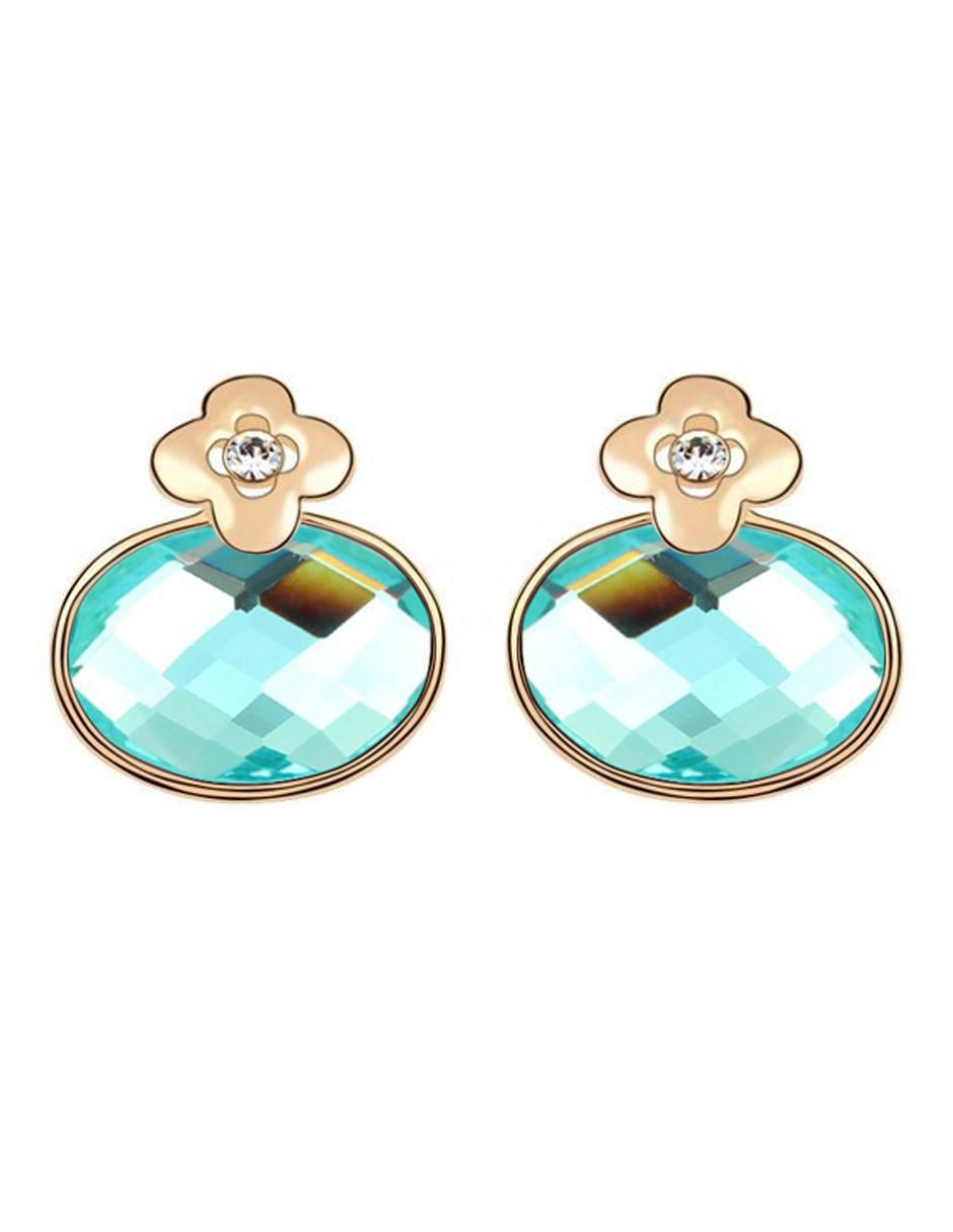 Aretes cortos ovalados con acabado baño de oro 18 K cristal