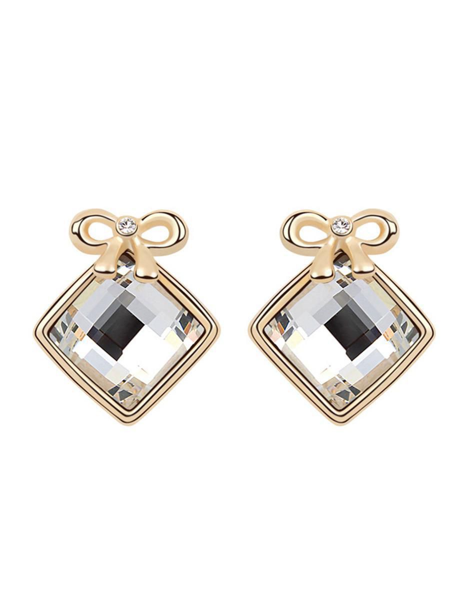 Aretes cortos de moño 18 K con acabado baño de oro rosa cristal