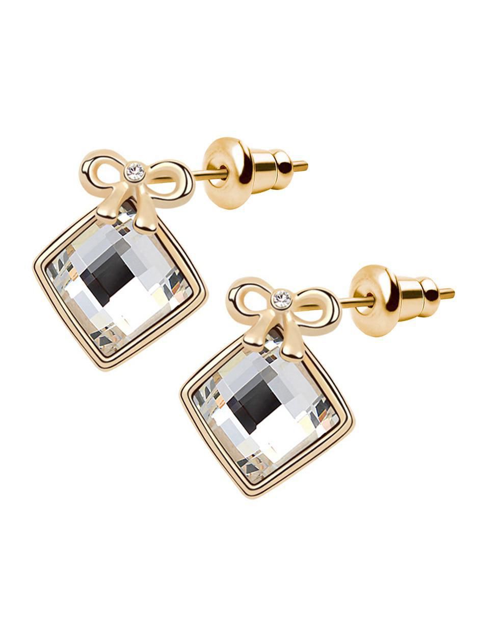 Aretes cortos de moño 18 K con acabado baño de oro rosa cristal 2