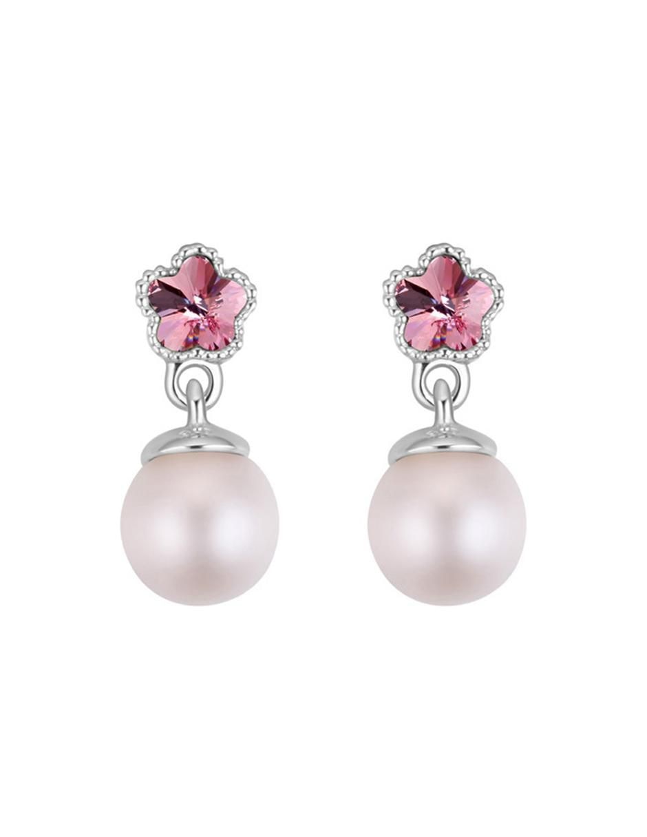 Aretes cortos de esfera 18 K con acabado baño de oro blanco cristal Aretes cortos de esfera 18 K con acabado baño de oro blanco cristal