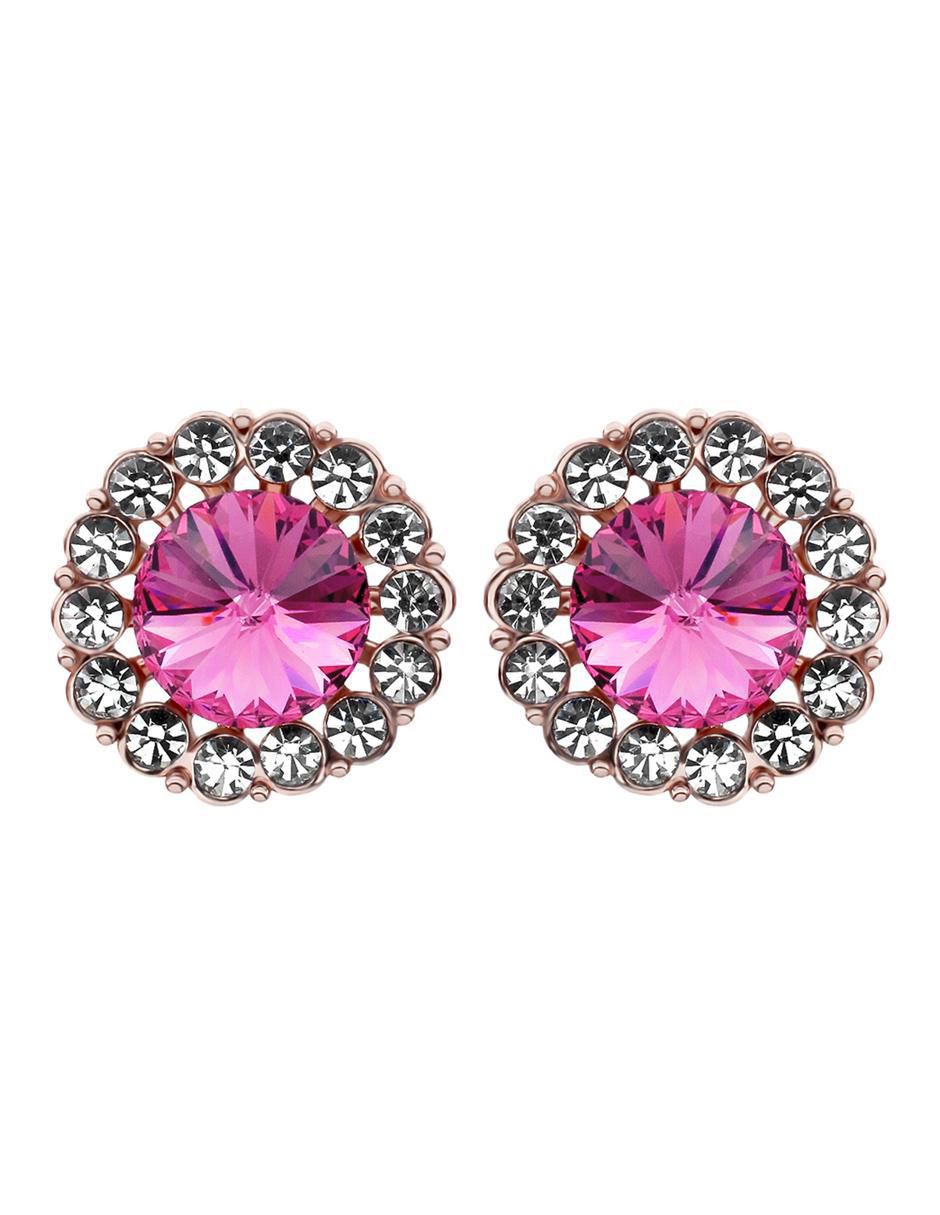 Aretes cortos redondos 18 K con acabado baño de oro rosa cristal