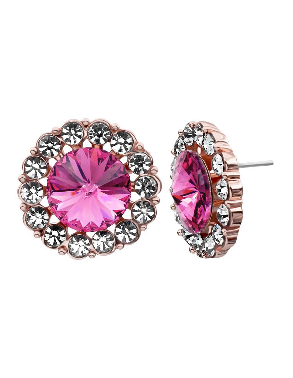 Aretes cortos redondos 18 K con acabado baño de oro rosa cristal 2