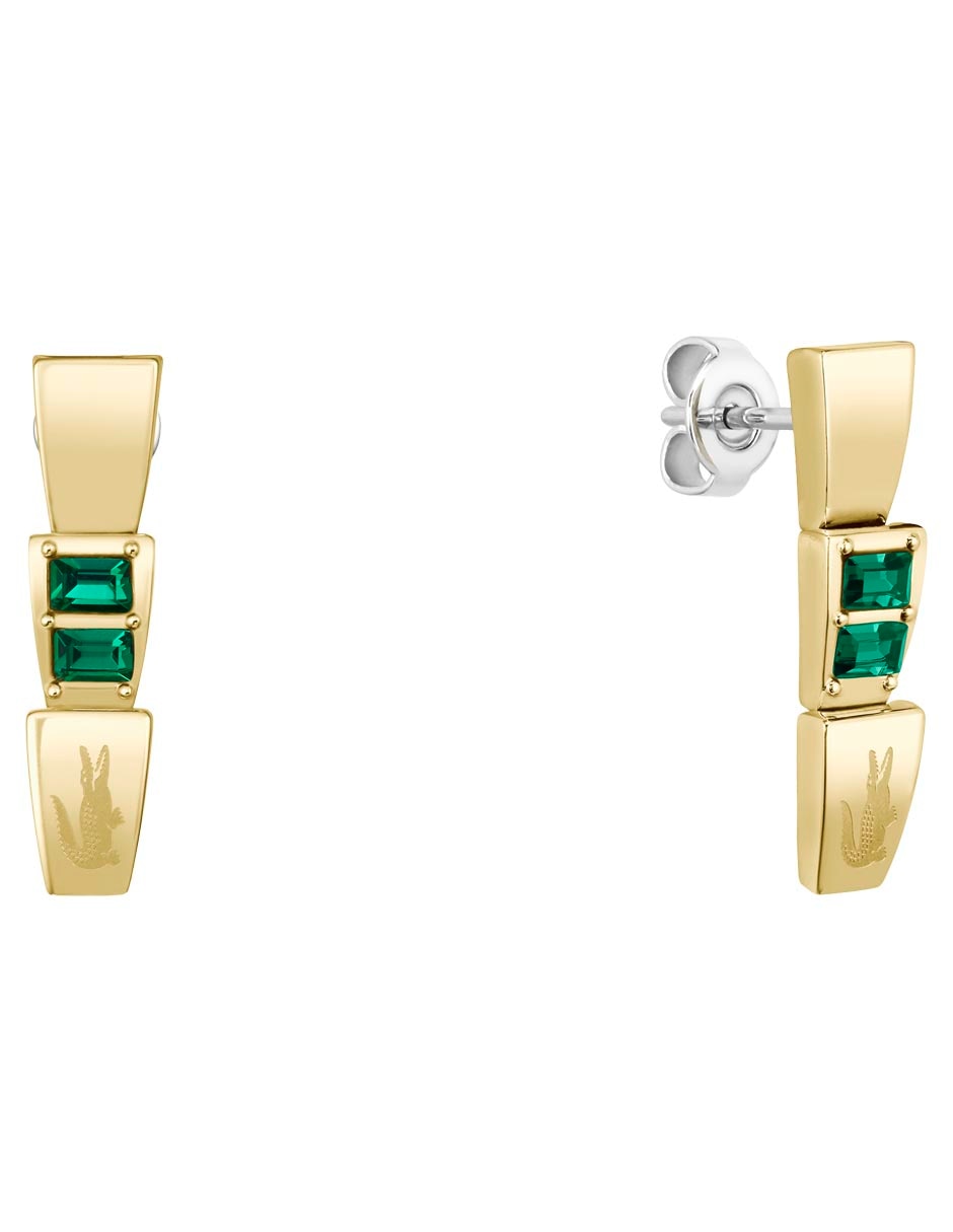 Aretes cortos rectangulares Crocodelle con acabado brillante cristal Aretes cortos rectangulares Crocodelle con acabado brillante cristal